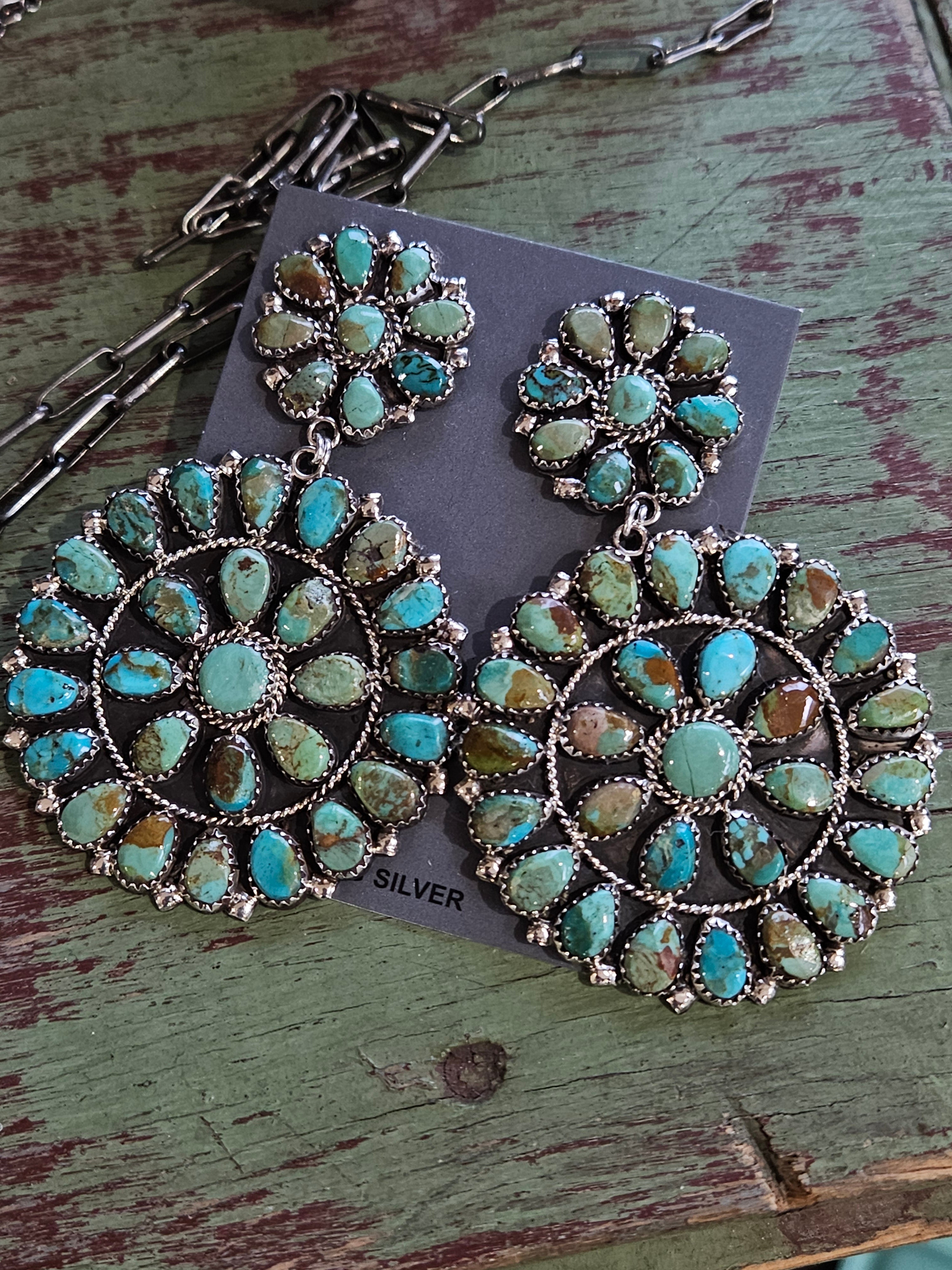 BIG Green Turquoise Cluster Earrings