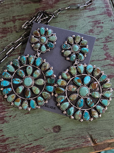 BIG Green Turquoise Cluster Earrings