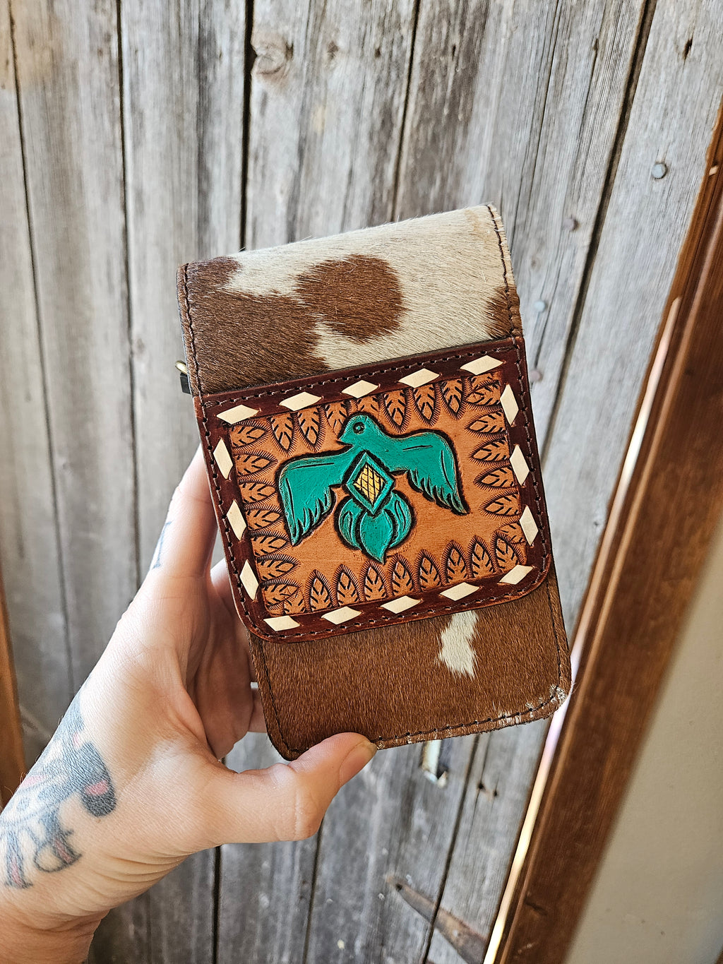 Thunderbird Cowhide Cell Phone Case Purse Wallet Includes Strap SALE