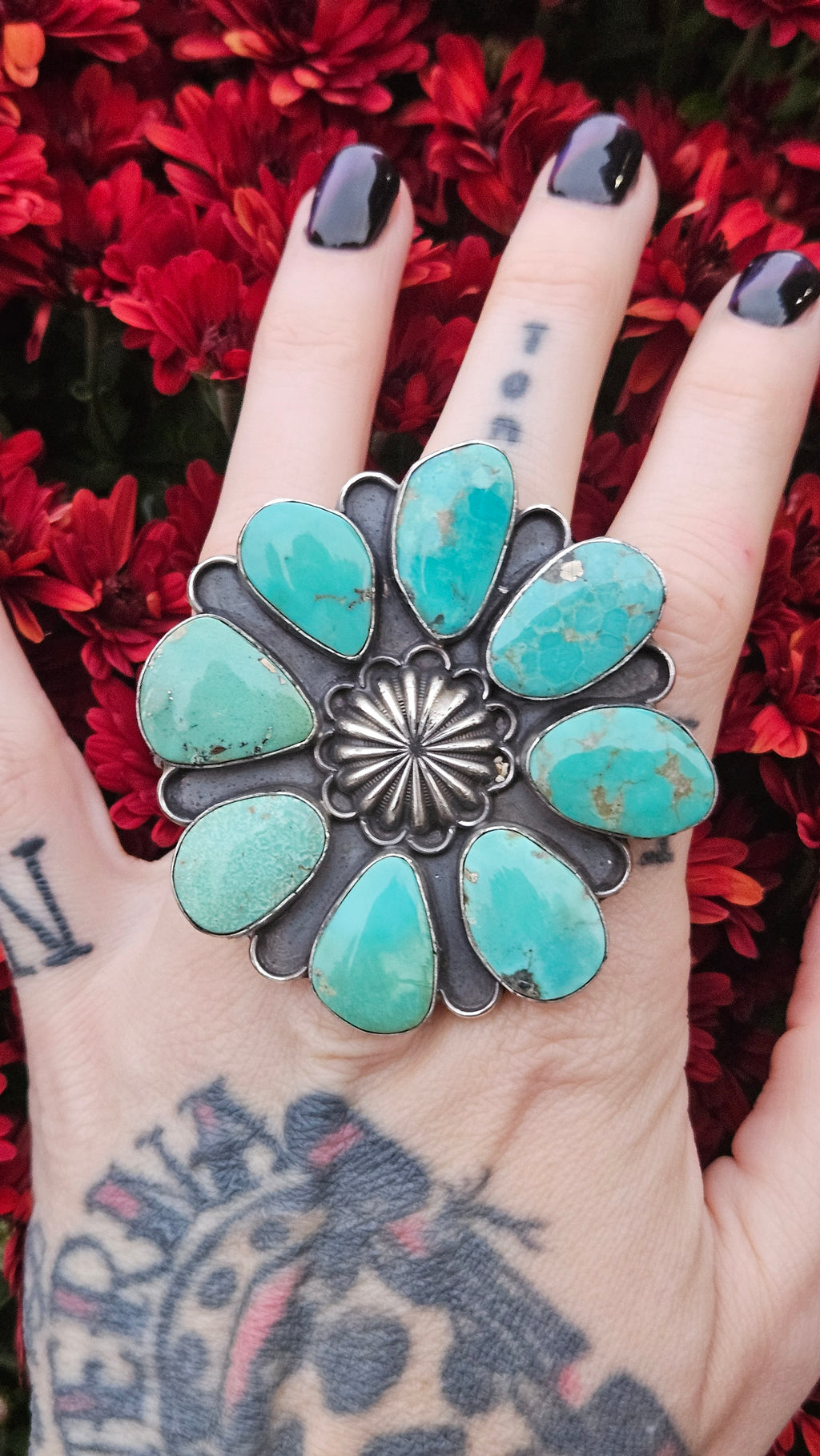 BIG Turquoise Concho Cluster Ring