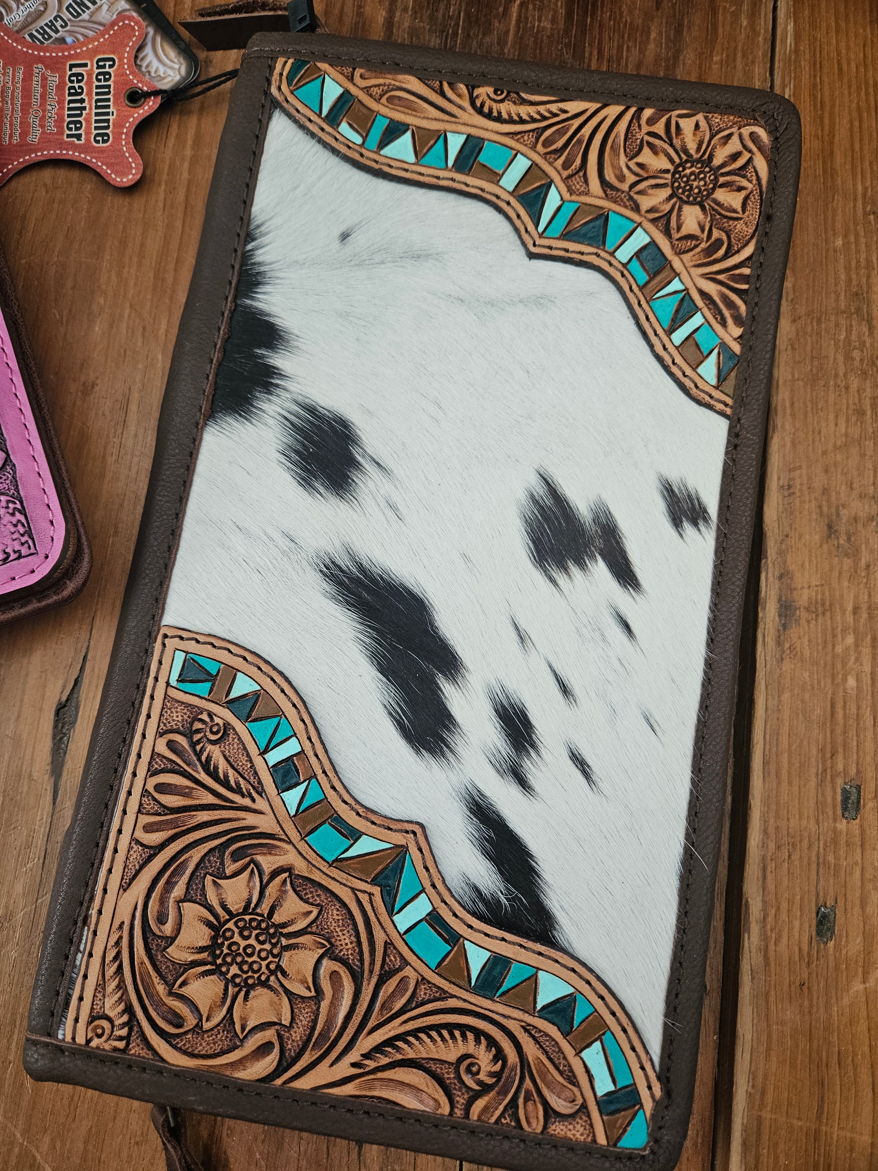 Turquoise Leather Tooled Jewelry Box Travel Case Cowhide