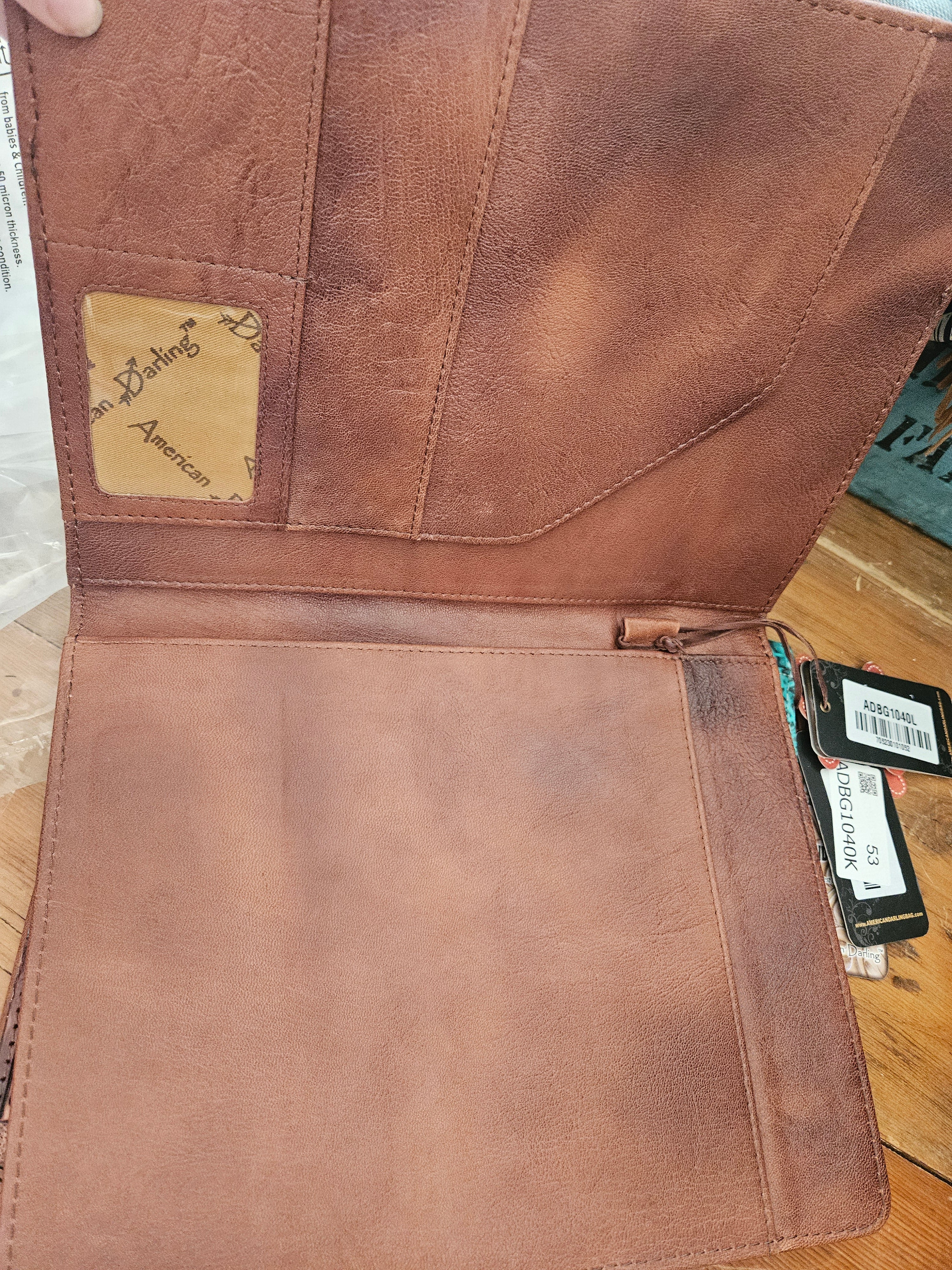 Natural Croc and Jewel Leather Tooled Note Pad Holder Portfolio