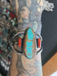 Number 8 Turquoise and Coral Cuff by Chimney Butte