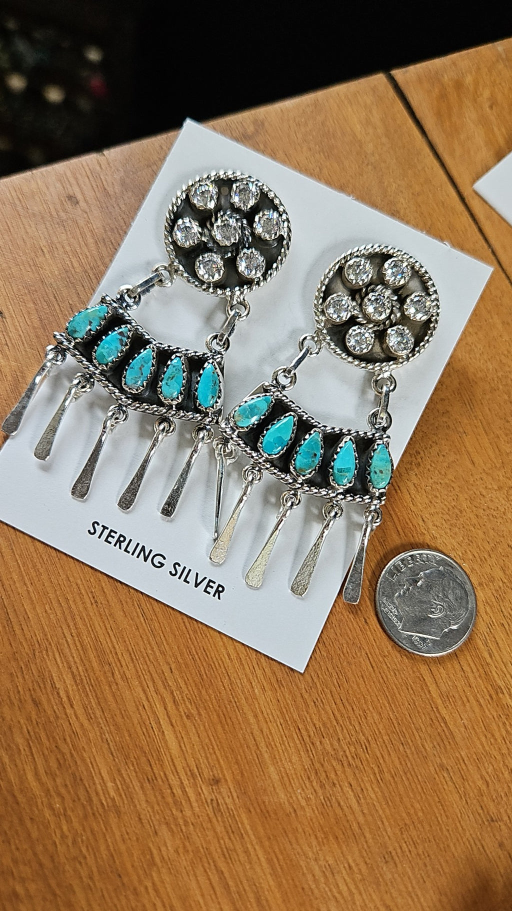 Turquoise and CZ Chandelier Earrings