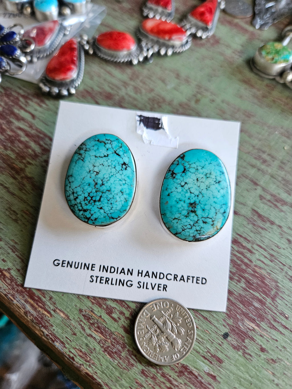 Big Vintage Turquoise Slab Earrings