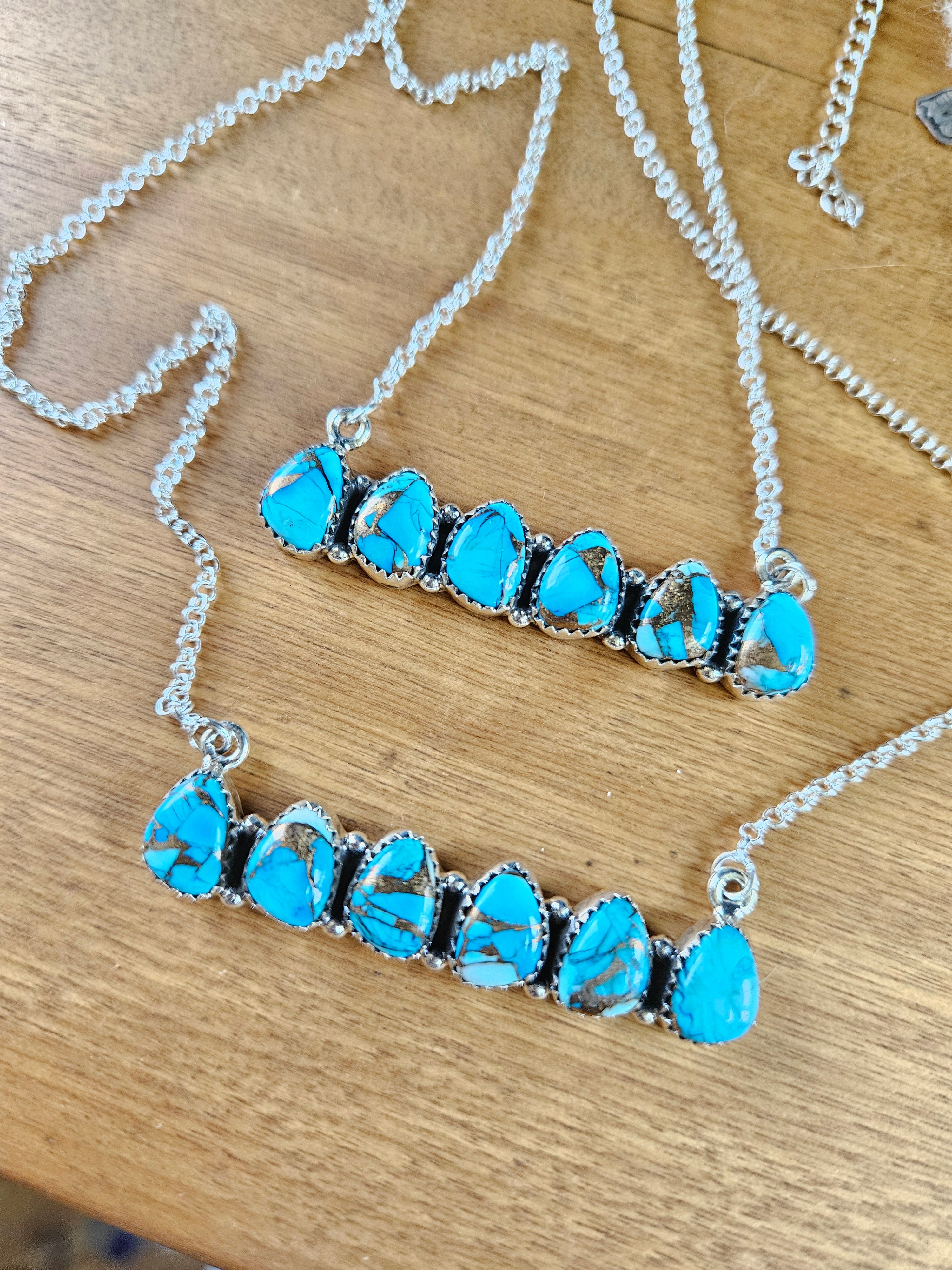 Ice Blue Dahlia Bar Necklace