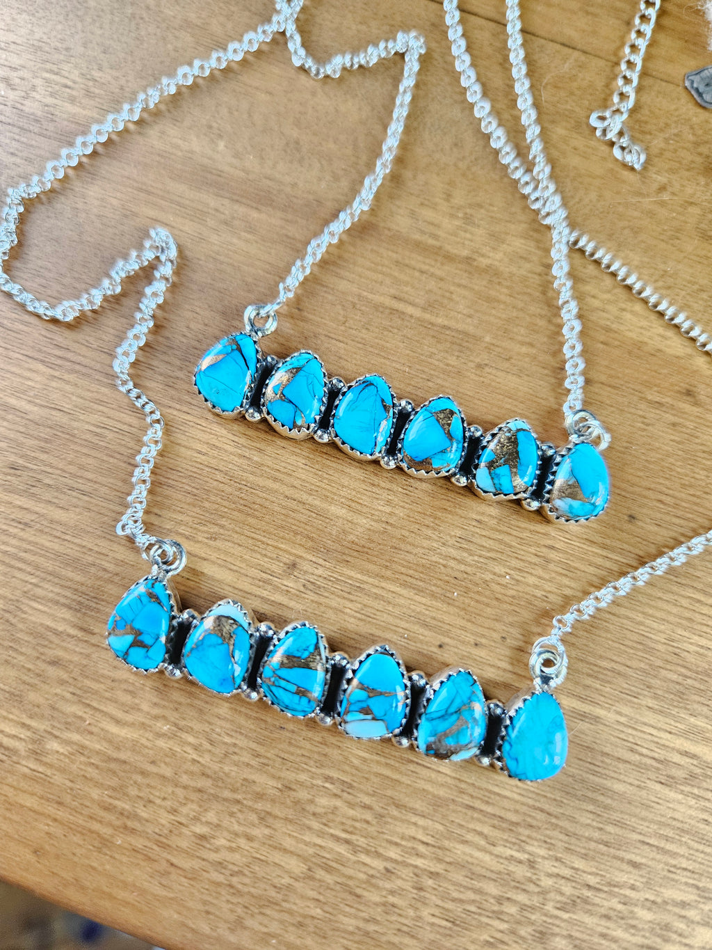 Ice Blue Dahlia Bar Necklace