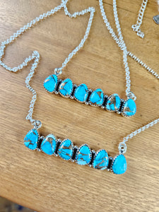 Ice Blue Dahlia Bar Necklace