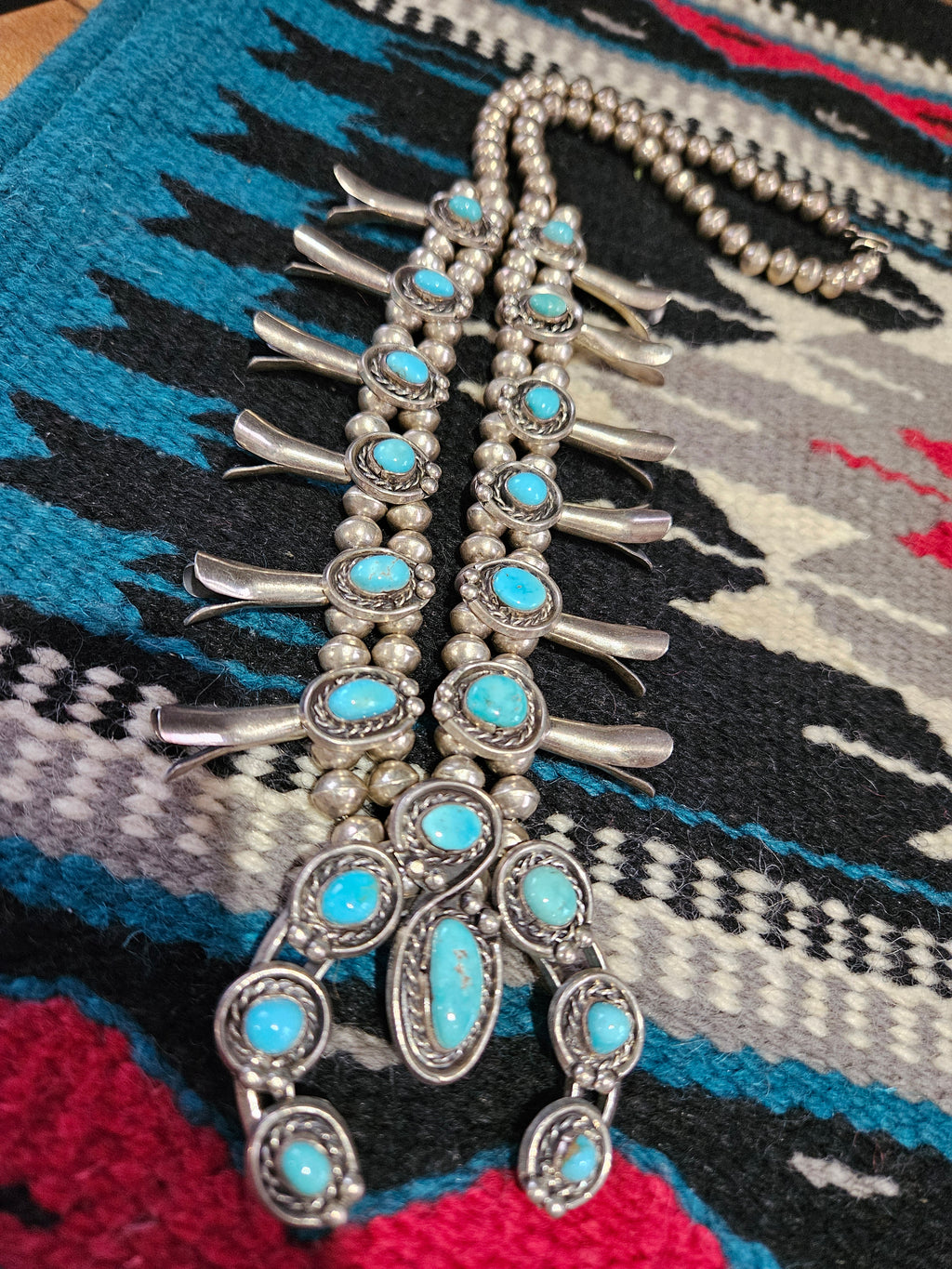 Vintage Turquoise Squash Blossom Necklace