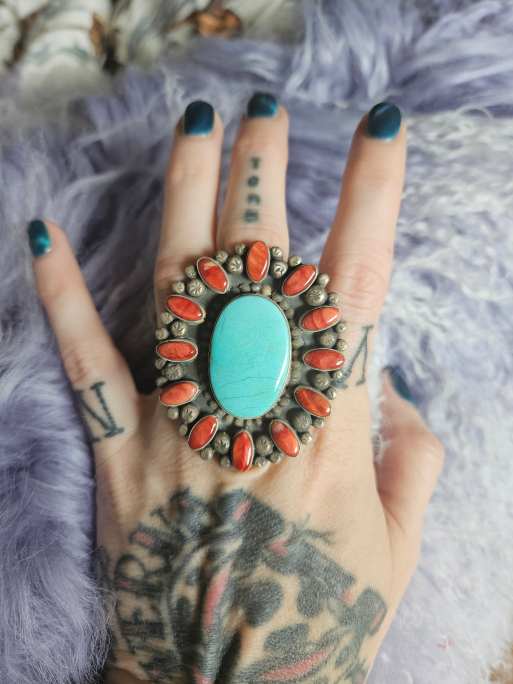 Turquoise & Spiny Statement Ring
