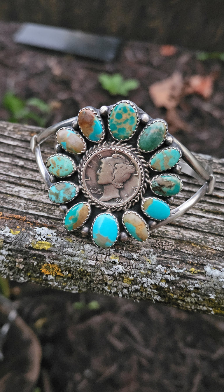 Turquoise Rainbow Dime Cuff