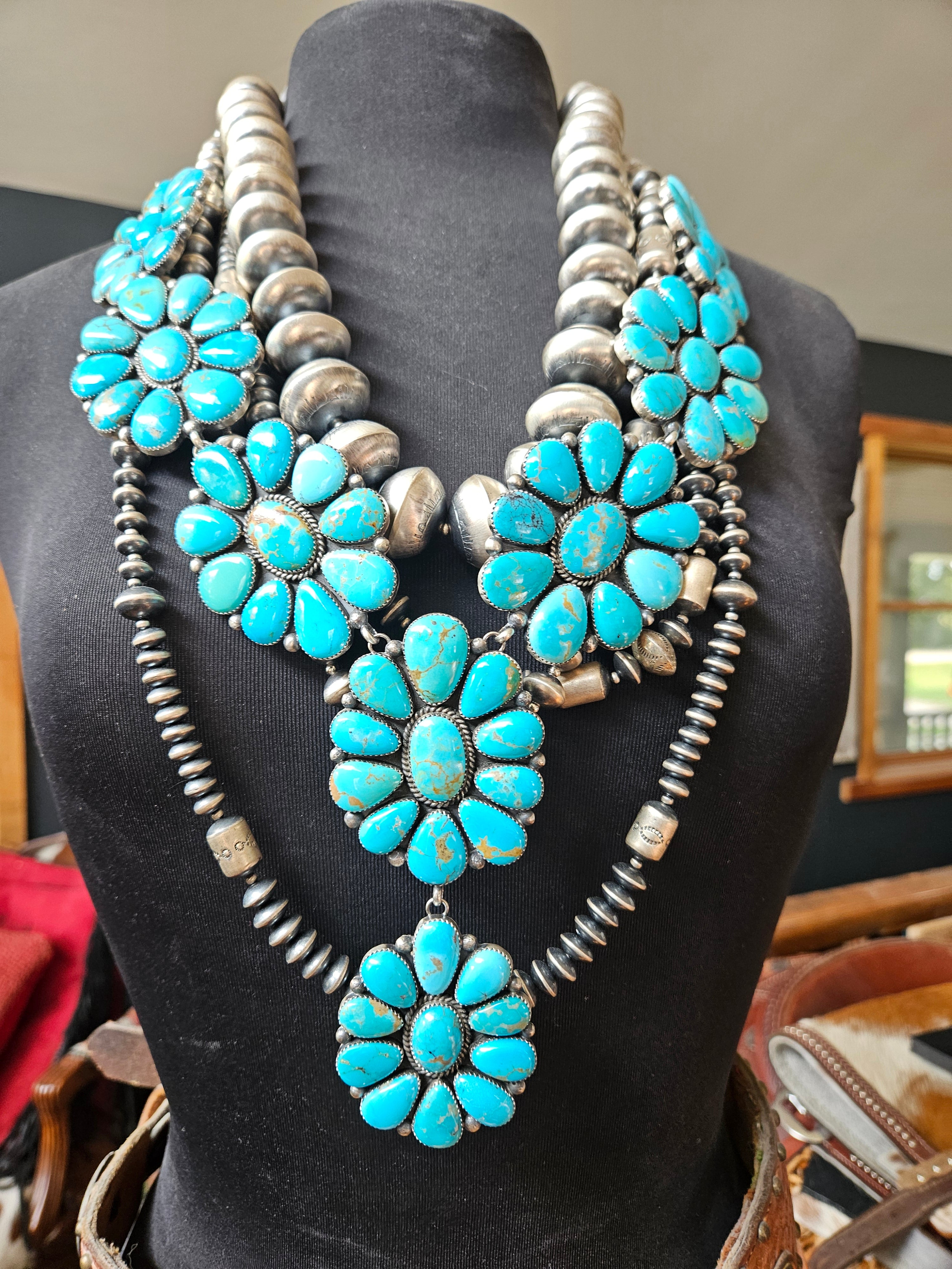 HUGE Turquoise Cluster Statement Necklace
