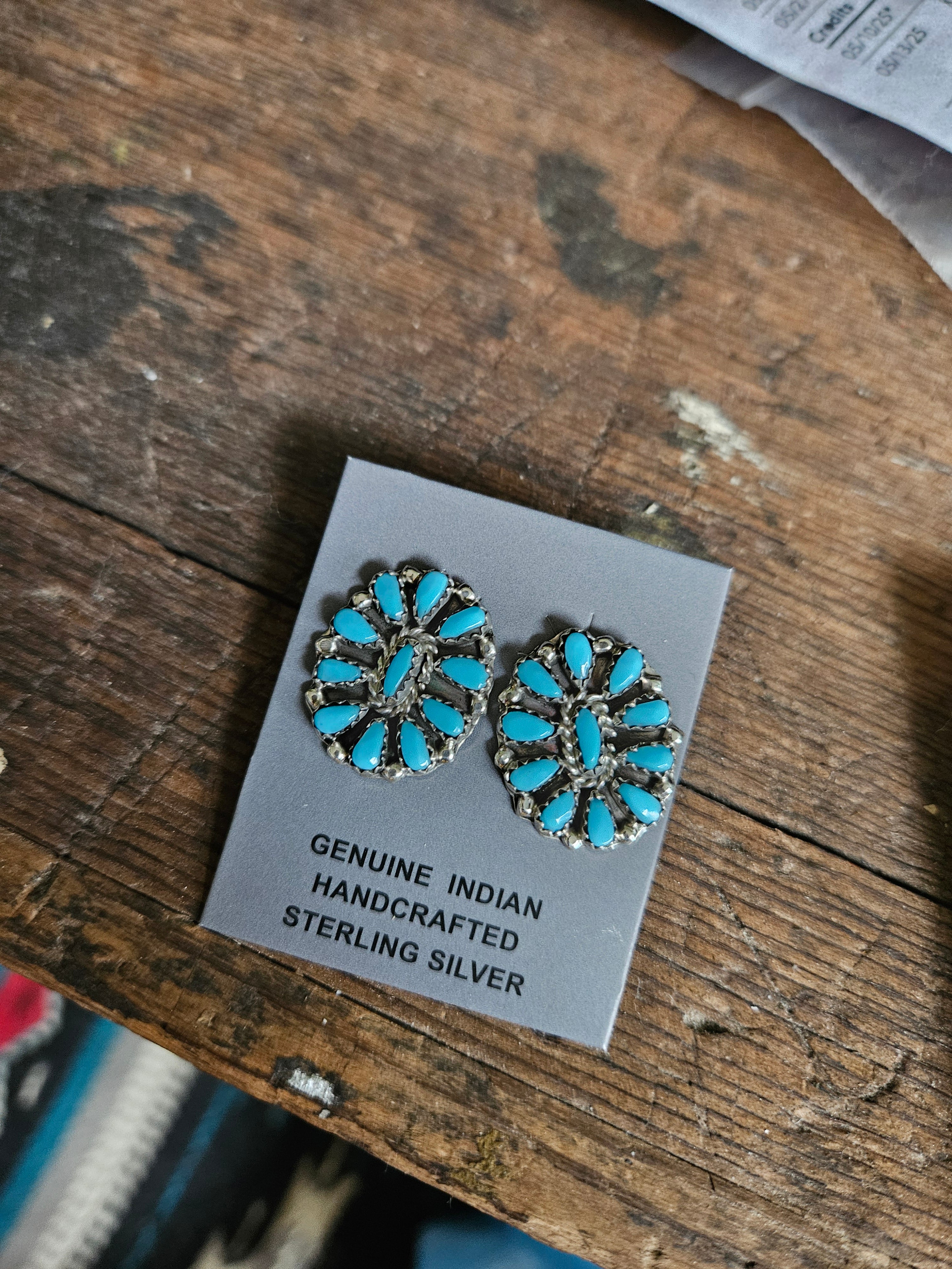 Navajo Handmade Turquoise Cluster Earrings