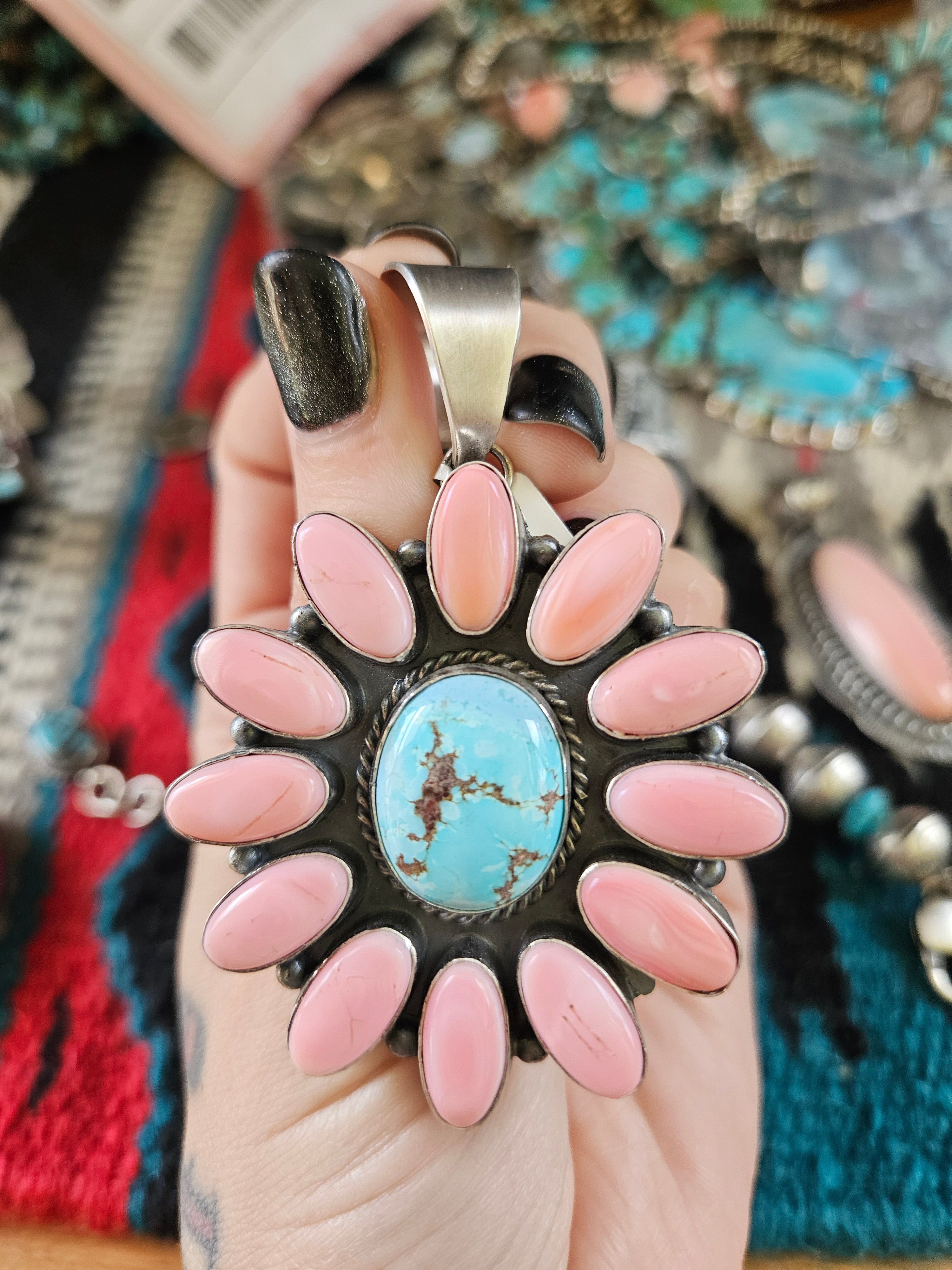 Pink Conch & Golden Hills Big Cluster Pendant SALE