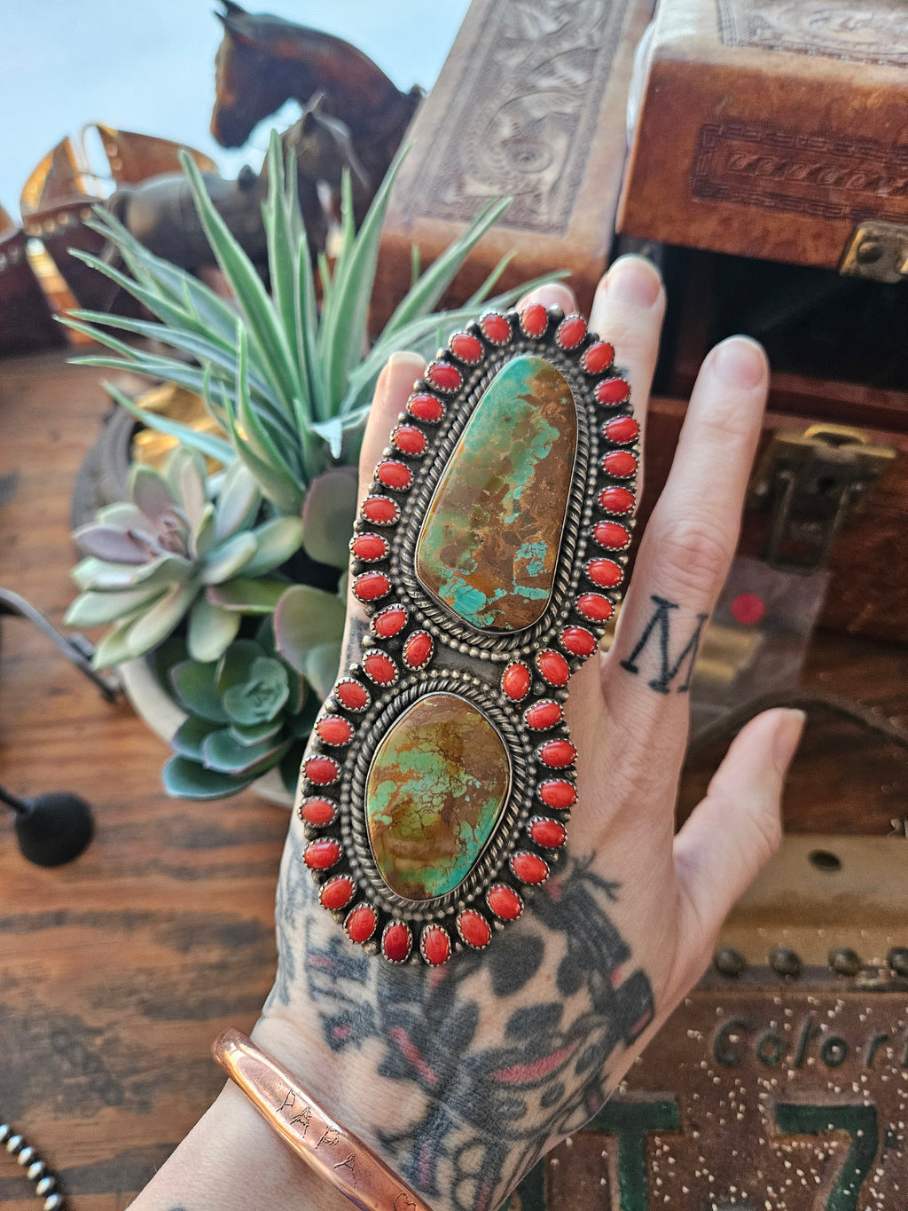 HUGE Royston and Coral Statement Ring