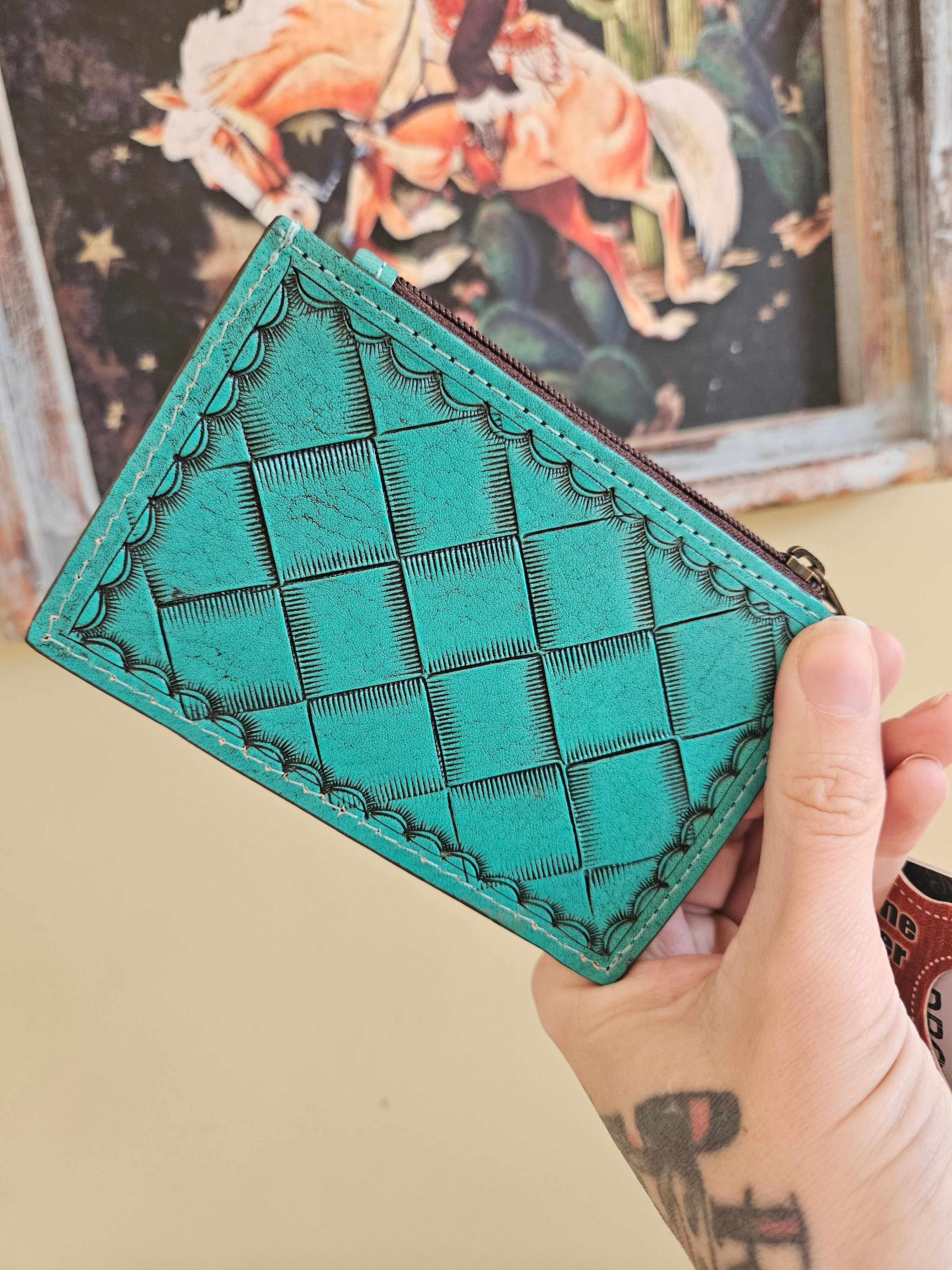 Turquoise Tooled Leather Card Holder