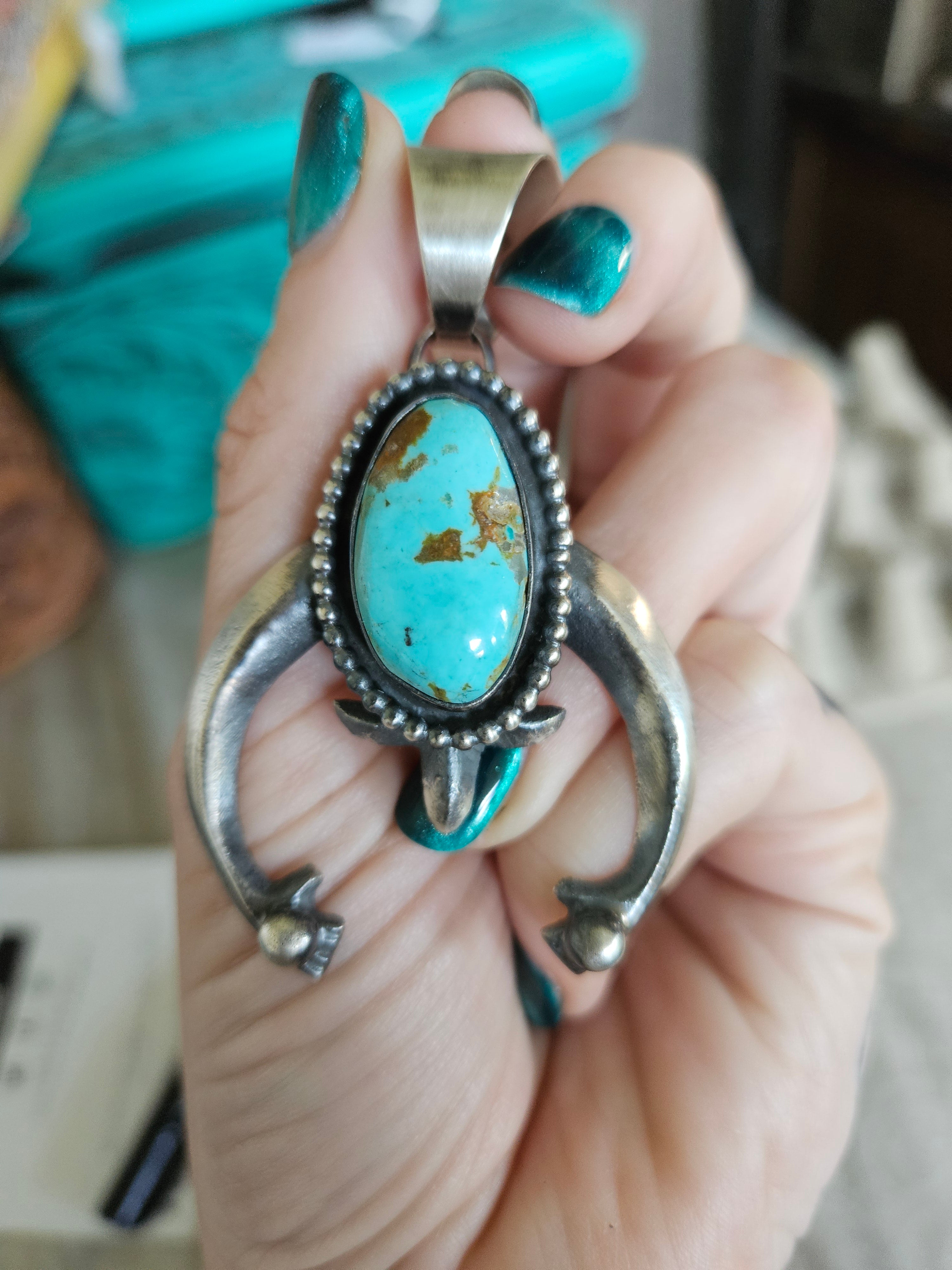 Number 8 Turquoise Naja Pendant by Chimney Butte