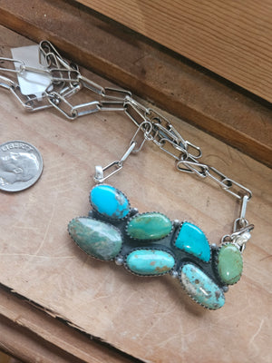 Turquoise Cluster Bar Necklace