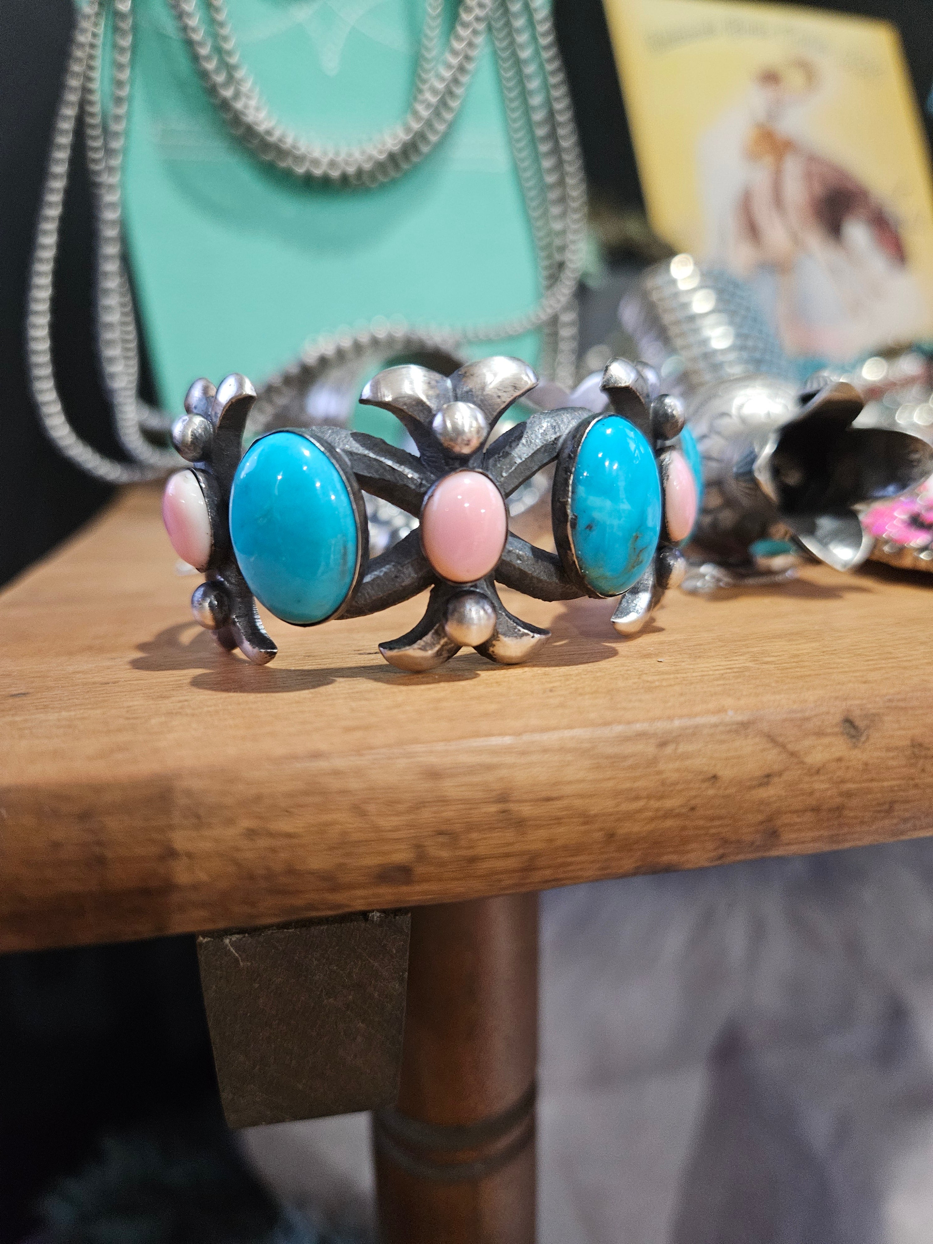 Heavy Sandcast Turquoise & Cotton Candy Chimney Butte Cuff