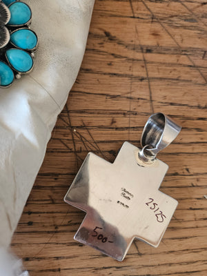 Heavy Chimney Butte Turquoise Cross Pendant