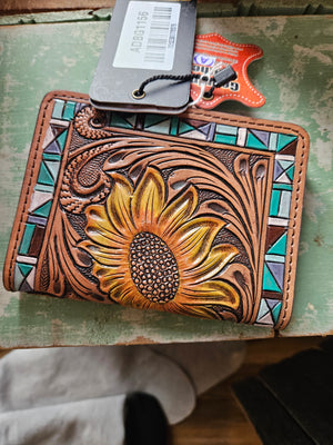 Sunflower Tooled Leather Wallet