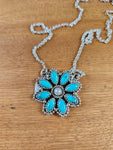 Turquoise and Pearl Flower Necklace SALE