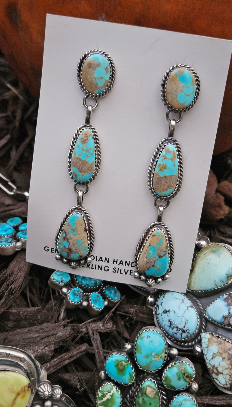 3 Stone Number 8 Turquoise Earrings