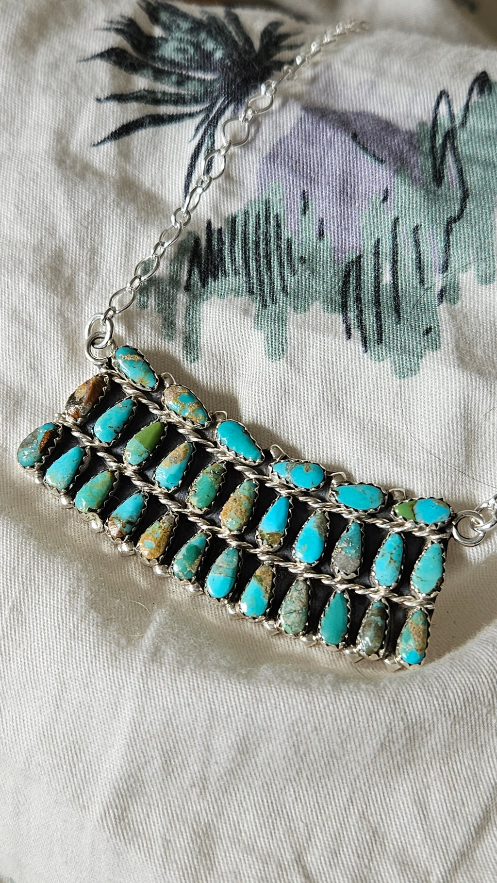 Turquoise Rainbow Cluster Bar Necklace