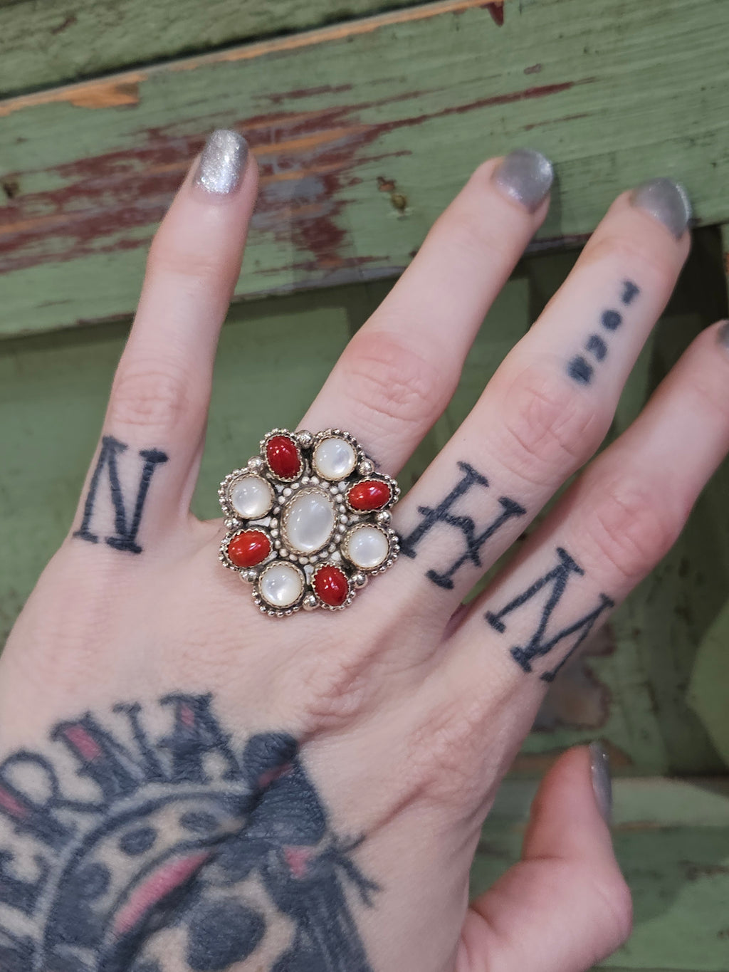 Vintage Coral and Mother of Pearl Ring