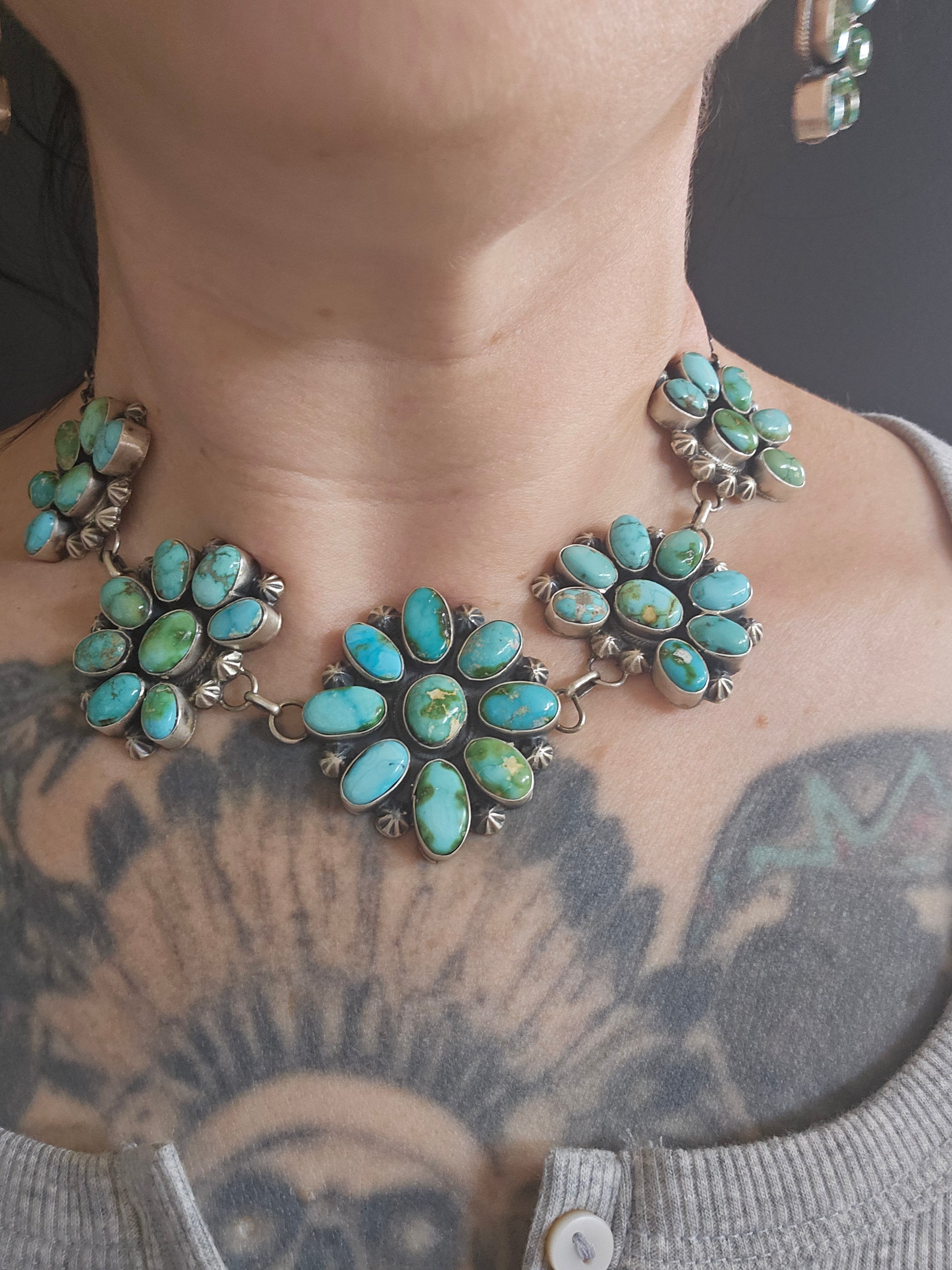 Turquoise Rainbow Cluster Necklace Set