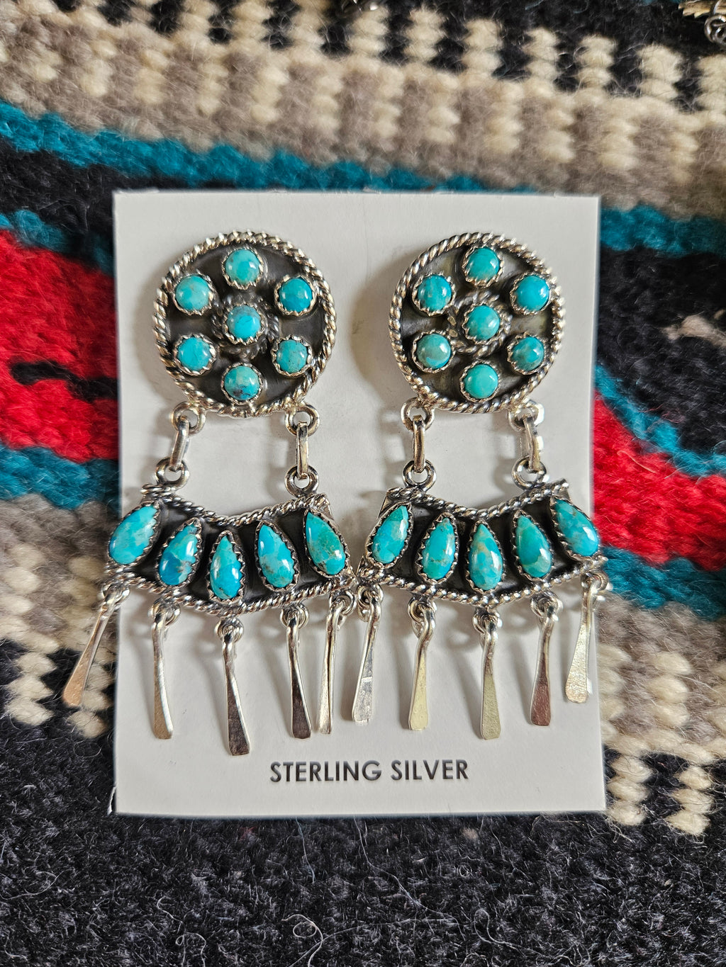 Turquoise Fringe Chandelier Earrings