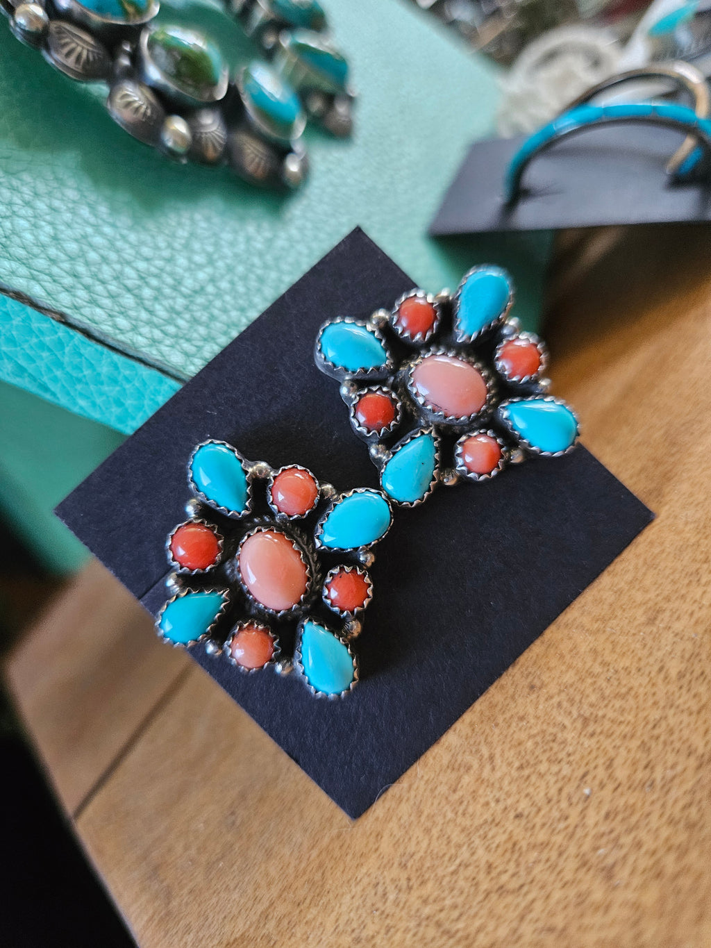 Turquoise, Coral, Spiny Rainbow Cluster Earrings