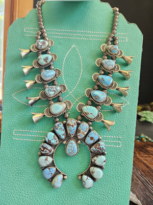 Gorgeous Golden Hills Turquoise Squash Blossom Heirloom Necklace Set SALE