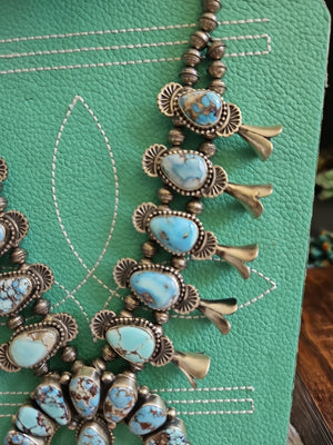 Gorgeous Golden Hills Turquoise Squash Blossom Heirloom Necklace Set SALE