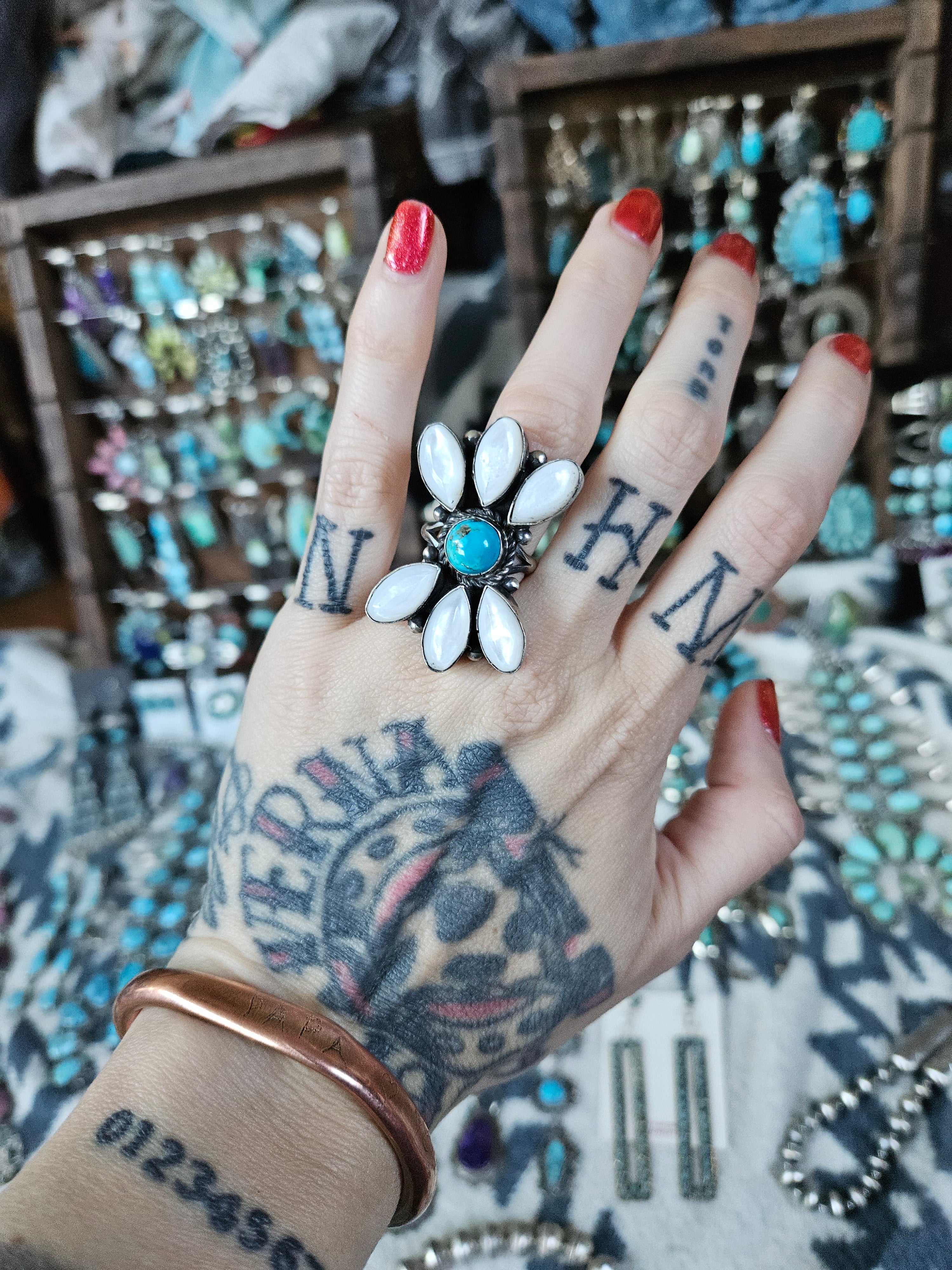 Mother of Pearl and Turquoise Ring