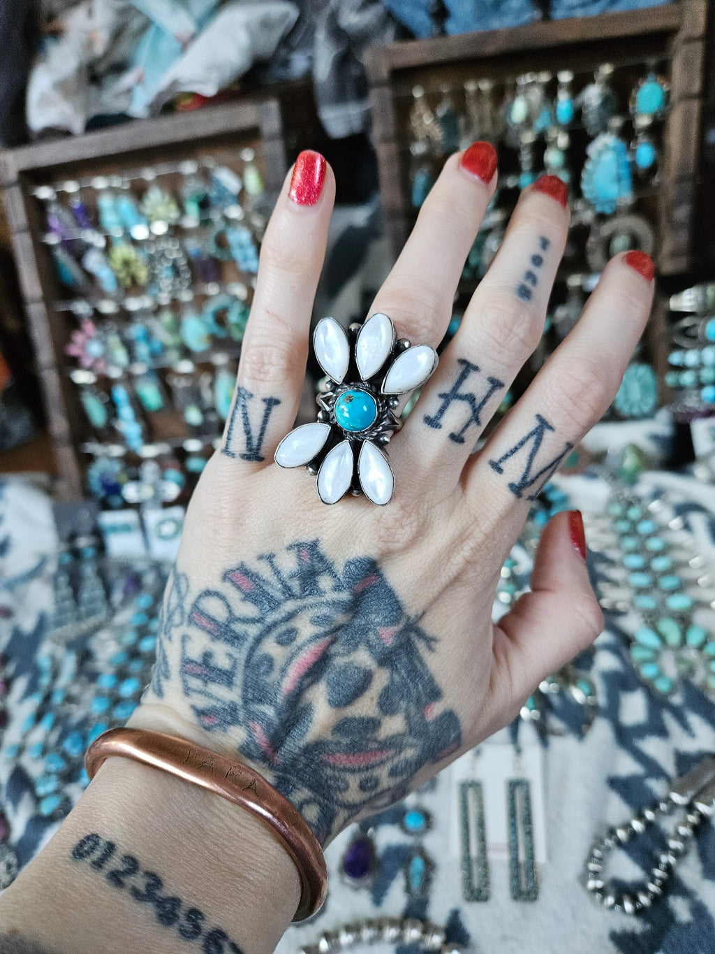 Mother of Pearl and Turquoise Ring