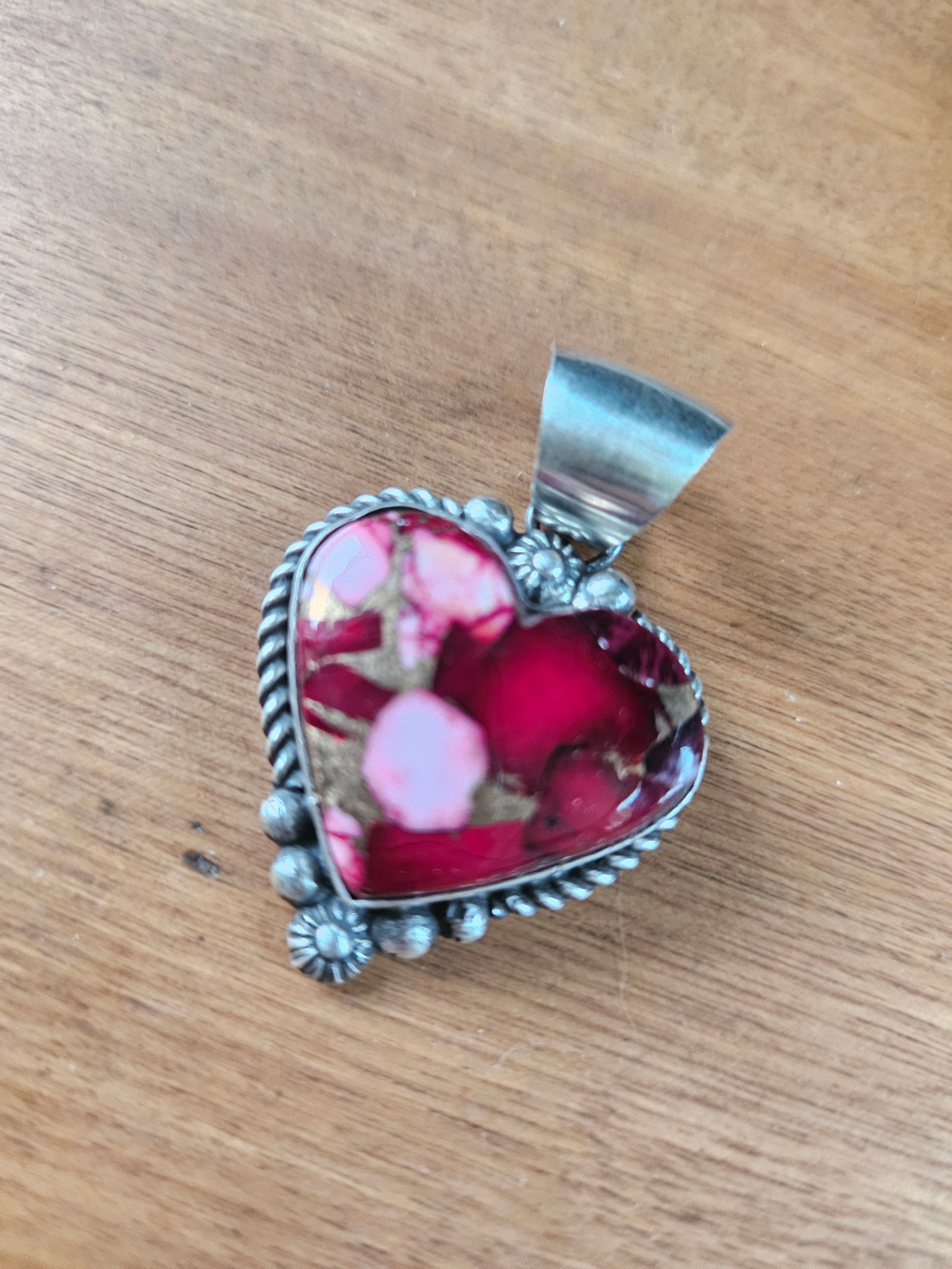 Rose Dahlia Heart Pendant