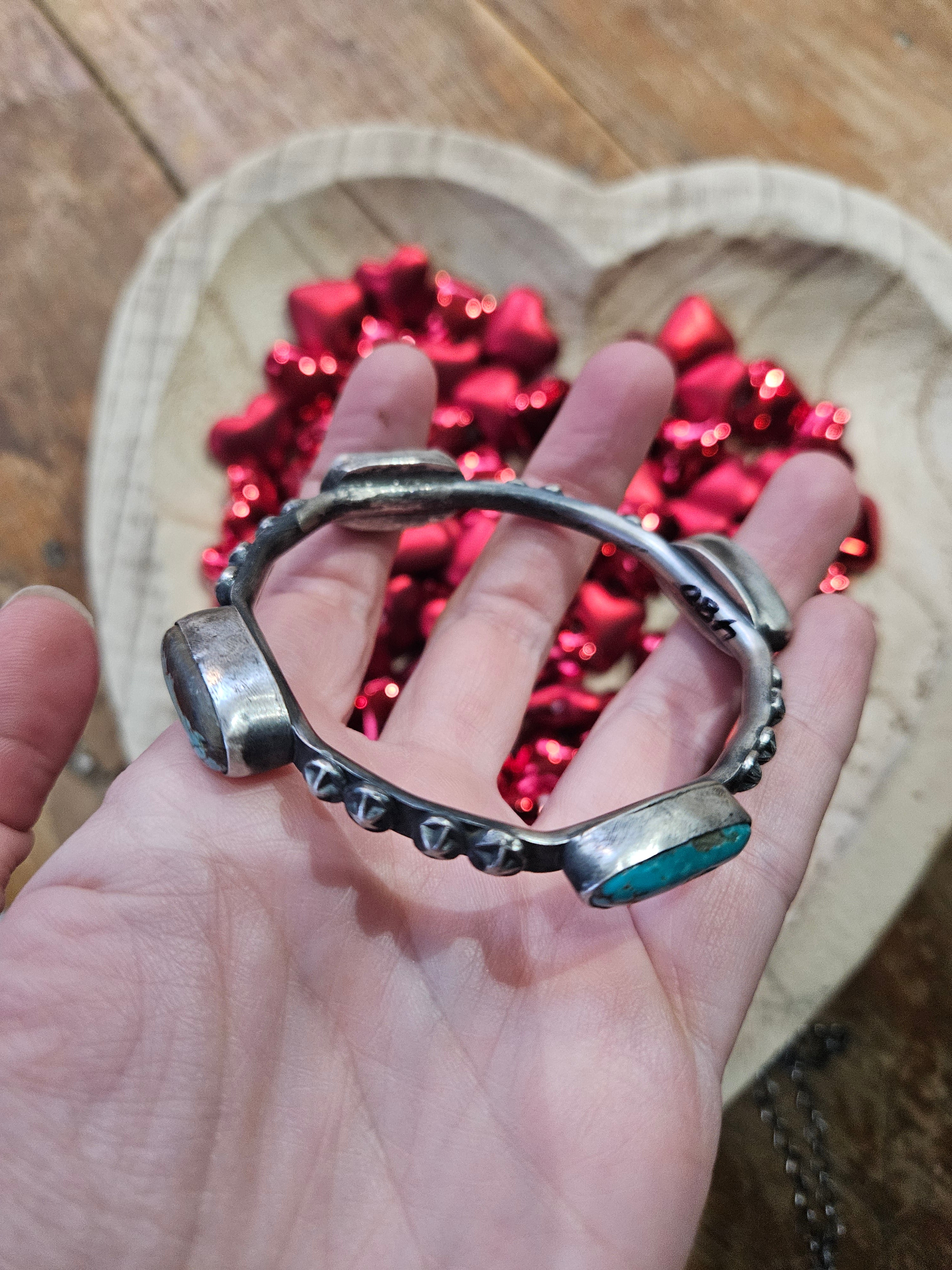Heavy Turquoise and Stars Chimney Butte Bangle Bracelet
