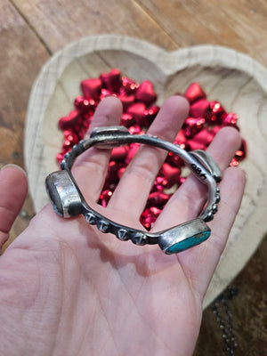 Heavy Turquoise and Stars Chimney Butte Bangle Bracelet