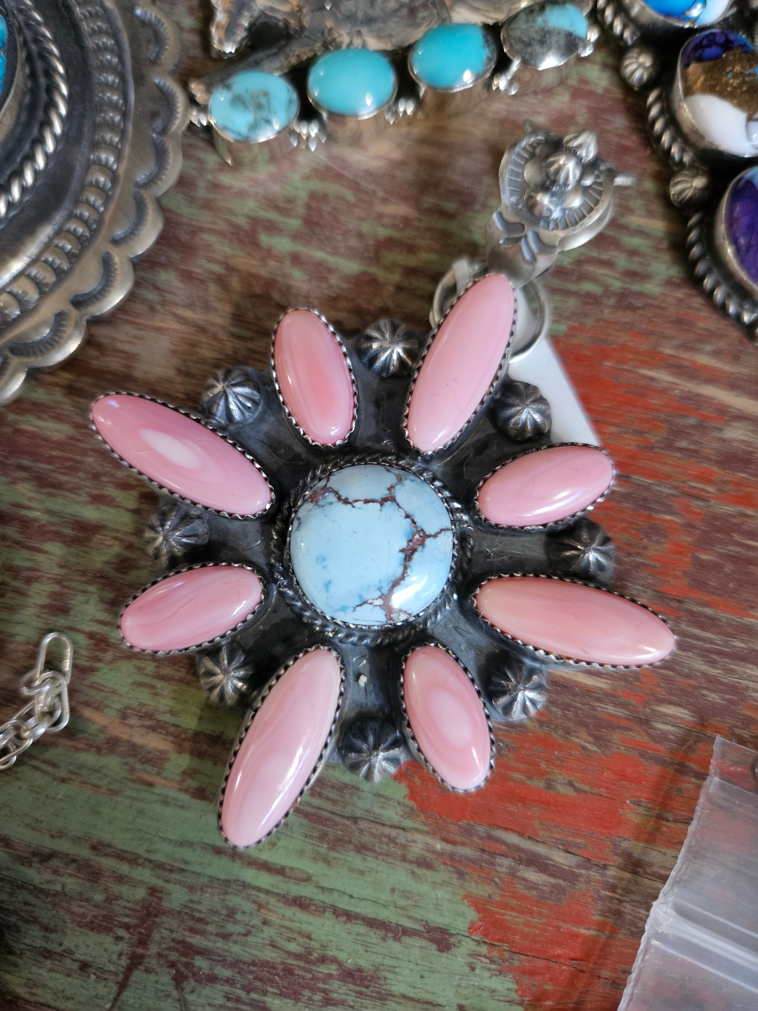 Pink Conch & Golden Hills Big Cluster Pendant