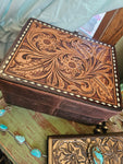 Leather Tooled Jewelry Box Buckstitch