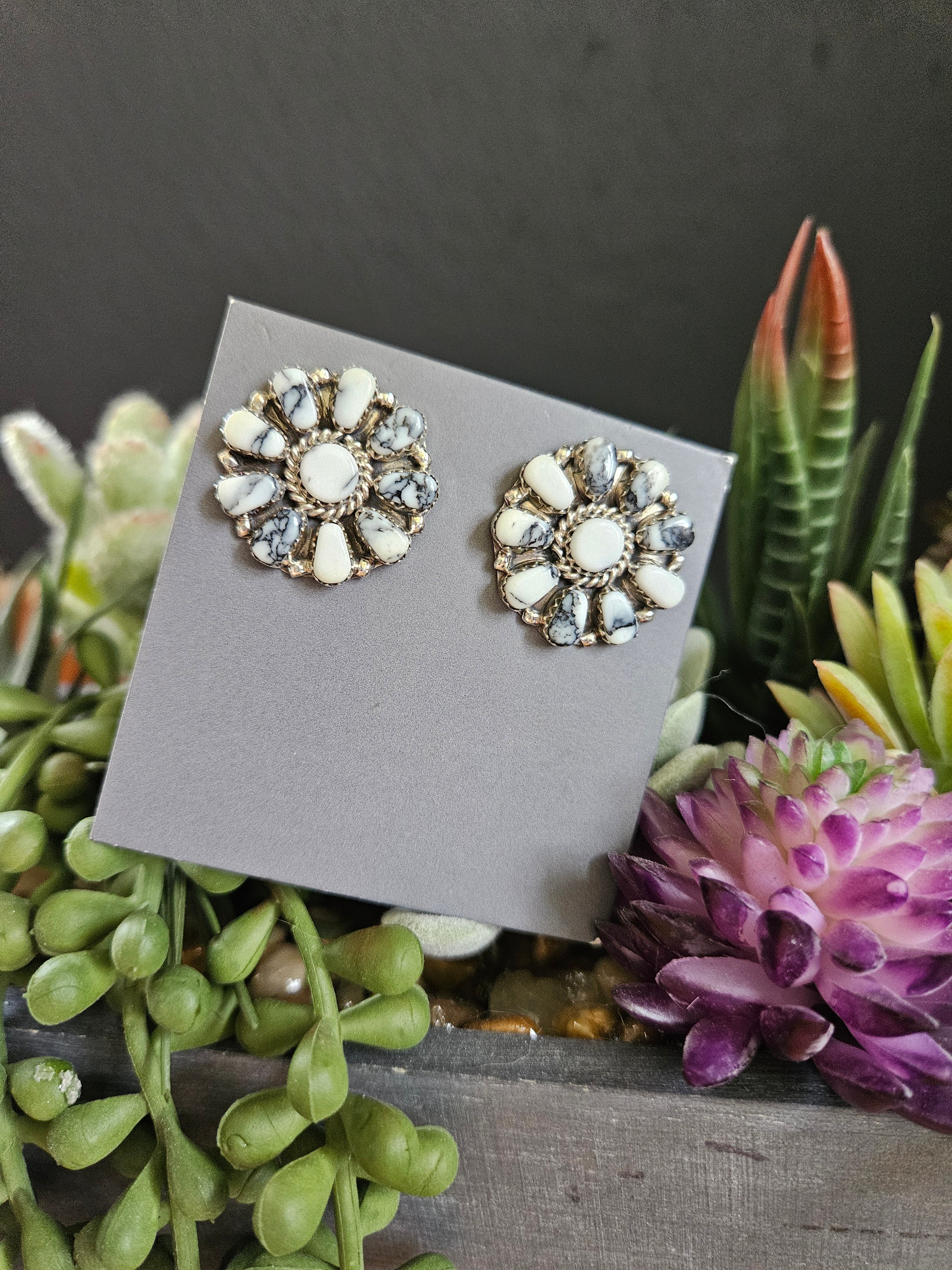 White Buffalo Cluster Earrings