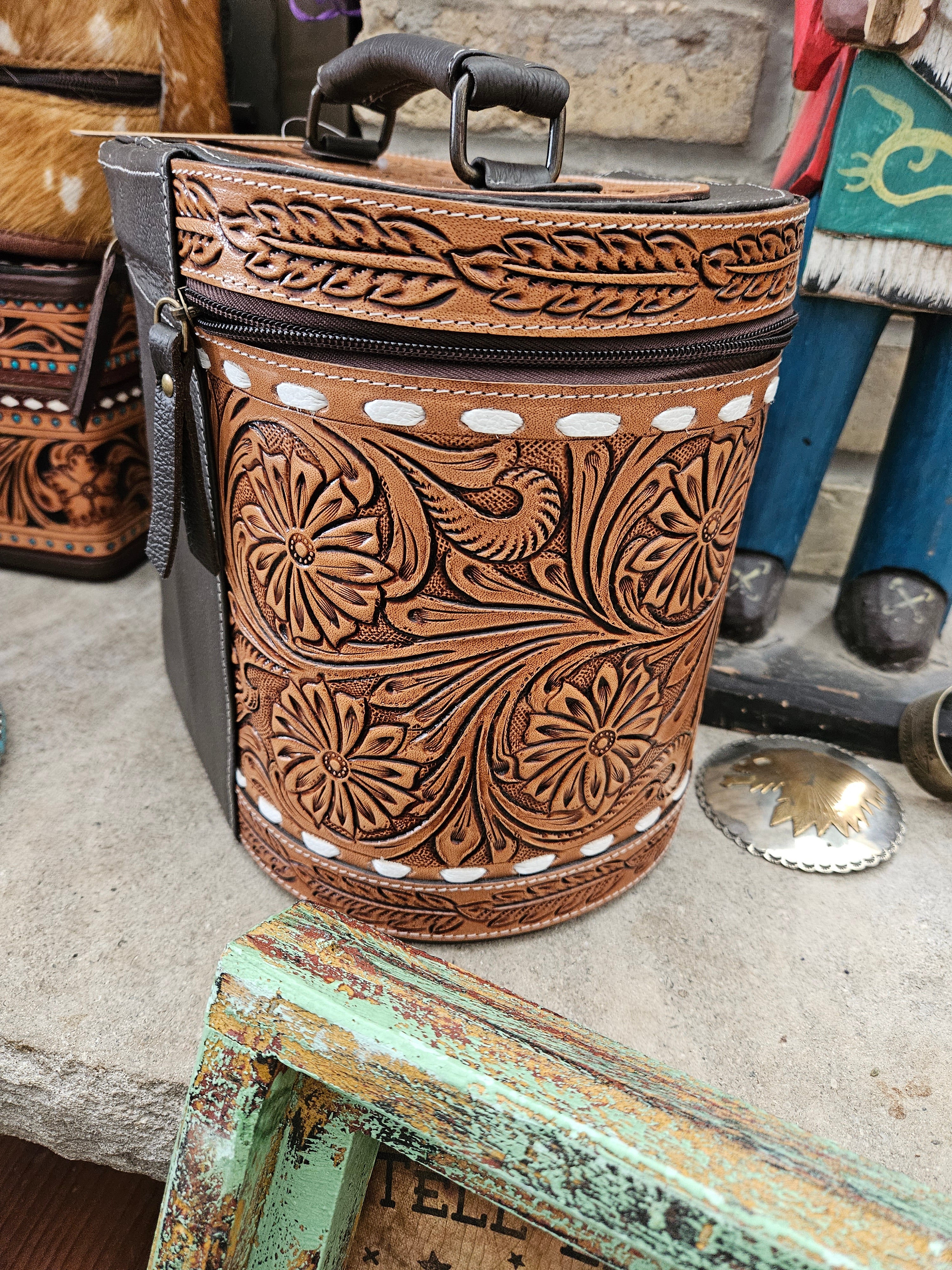 Tooled Leather Big Thunderbird Train Case Travel Case Box SALE