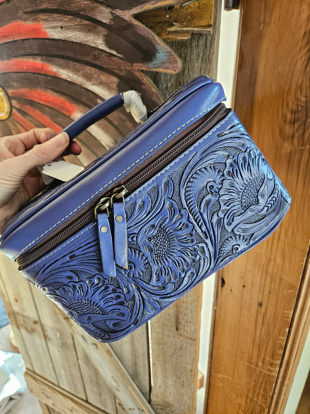 Purple Leather Tooled Travel Box Case