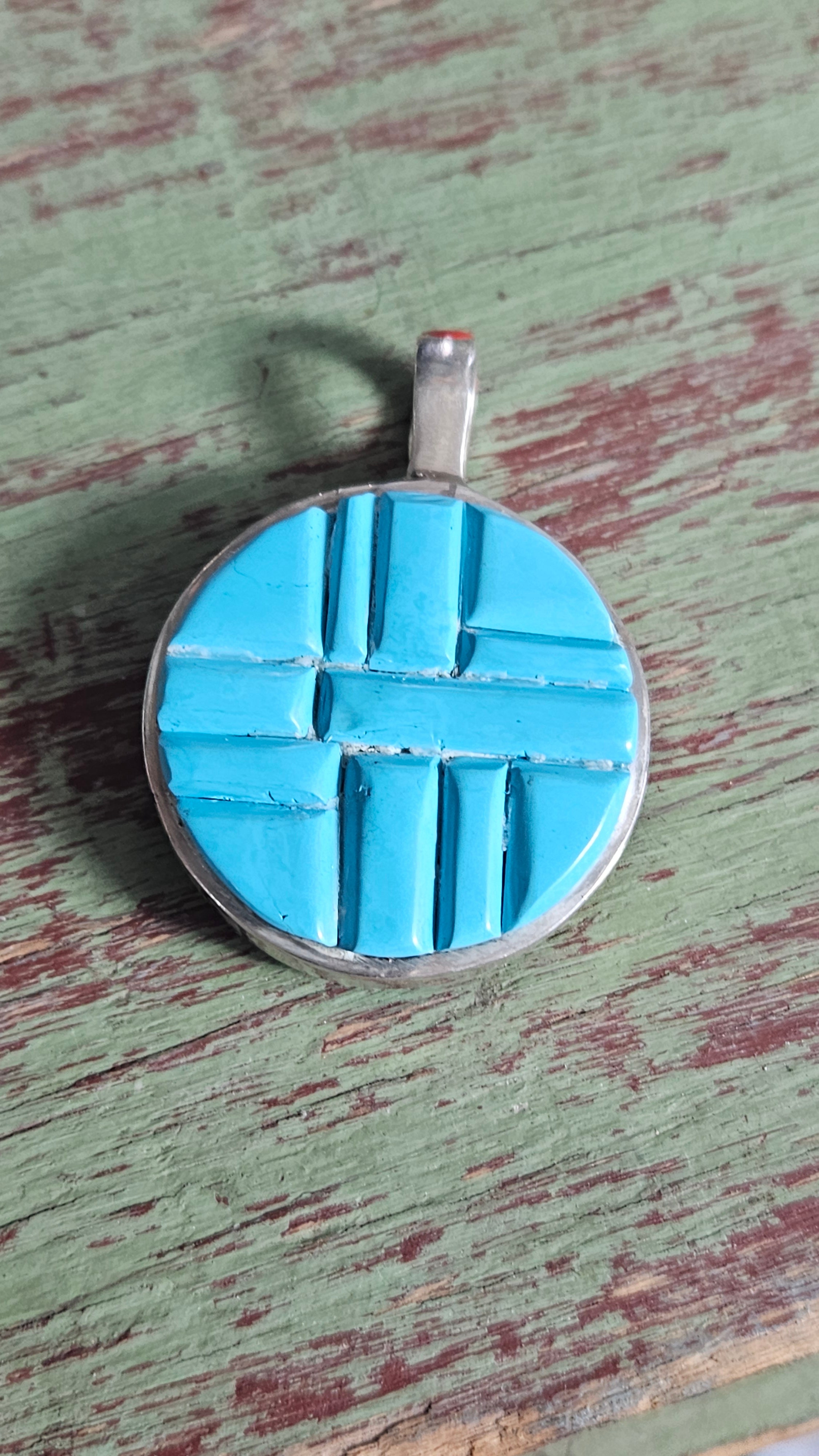 VINTAGE Cobblestone Reversible Turquoise and Spiny Oyster Pendant SALE