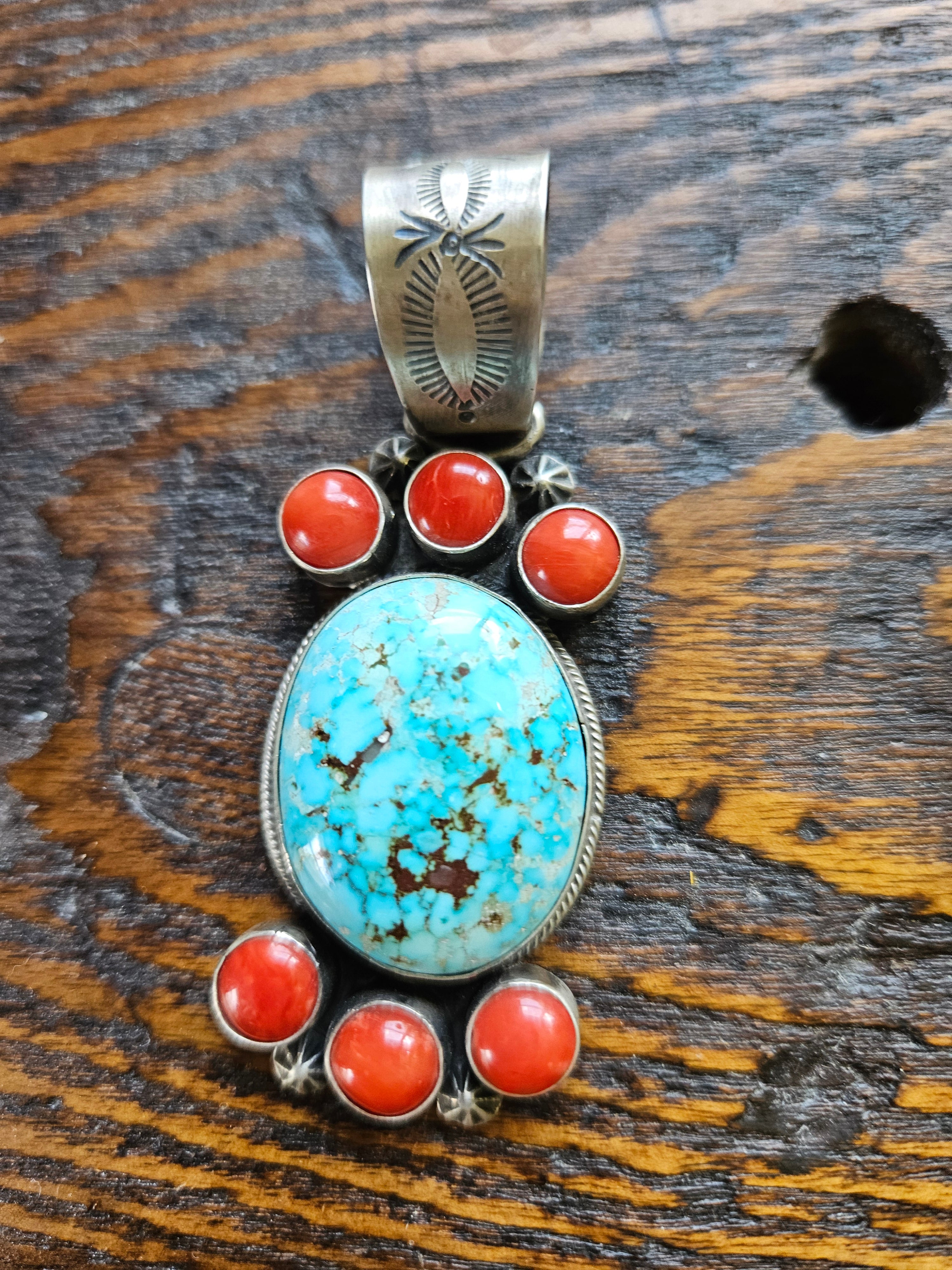 Turquoise and Coral Cluster Pendant SALE