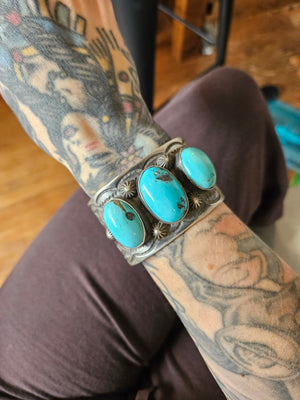 Heavy Sterling Turquoise Cuff by Chimney Butte SALE