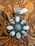 White Buffalo and Turquoise Concho Pendant SALE