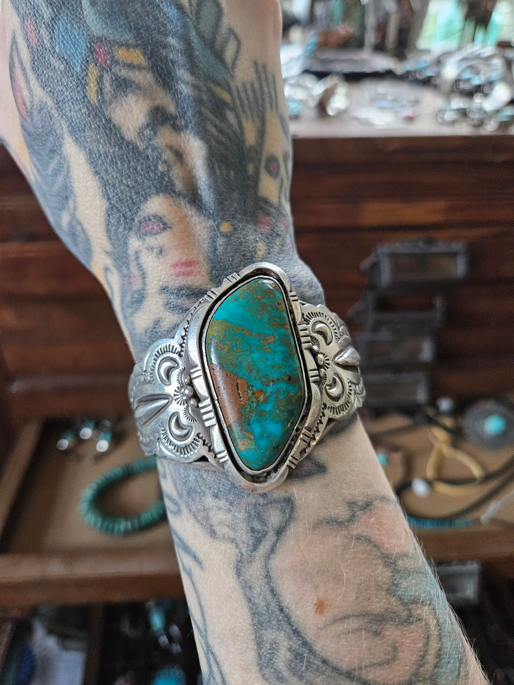 Thick Sterling Vintage Turquoise Statement Cuff