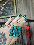 Turquoise Diamond Cluster Ring Size 7